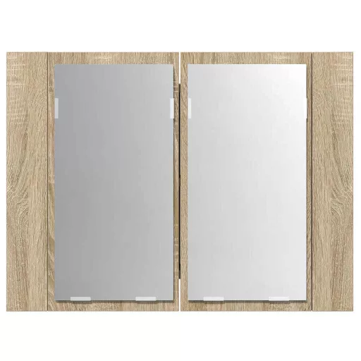 Tölgyszínű akril LED-es tükrös fürdőszobaszekrény 60x12x45 cm