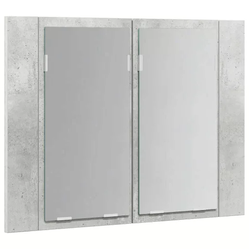 Betonszürke akril LED-es tükrös fürdőszobaszekrény 60x12x45 cm