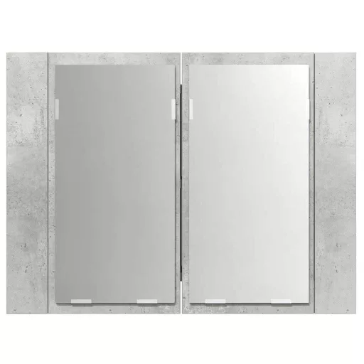 Betonszürke akril LED-es tükrös fürdőszobaszekrény 60x12x45 cm