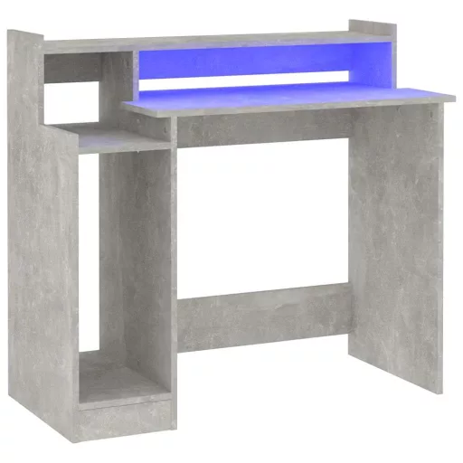 Betonszürke szerelt fa íróasztal LED-ekkel 97 x 45 x 90 cm