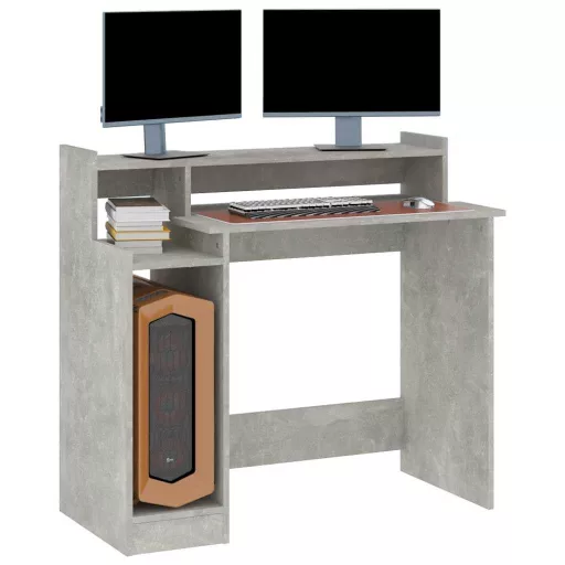 Betonszürke szerelt fa íróasztal LED-ekkel 97 x 45 x 90 cm