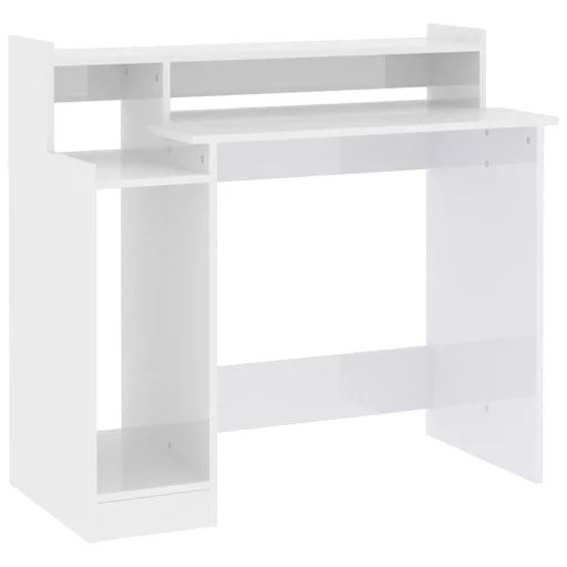 Magasfényű fehér szerelt fa íróasztal LED-ekkel 97 x 45 x 90 cm