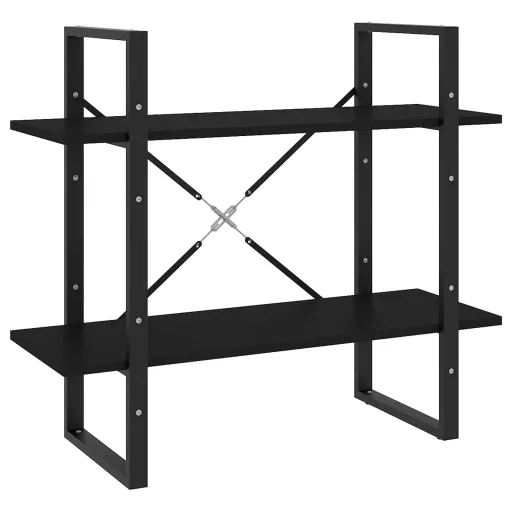 2-szintes fekete szerelt fa könyvszekrény 80 x 30 x 70 cm