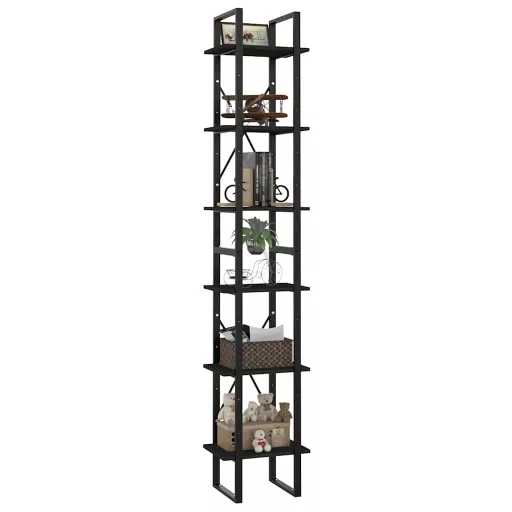6-szintes fekete forgácslap könyvszekrény 40 x 30 x 210 cm