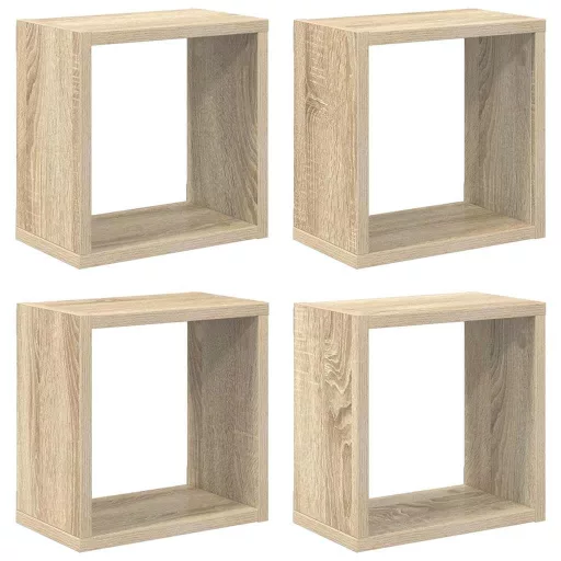 4 db sonoma tölgy színű szerelt fa fali kockapolc 26x15x26 cm