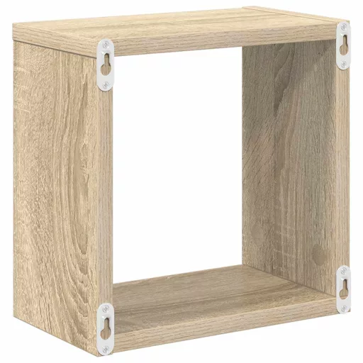 4 db sonoma tölgy színű szerelt fa fali kockapolc 26x15x26 cm