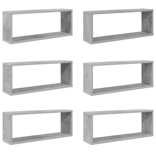 6 db betonszürke szerelt fa négyszögű fali polc 60 x 15 x 23 cm