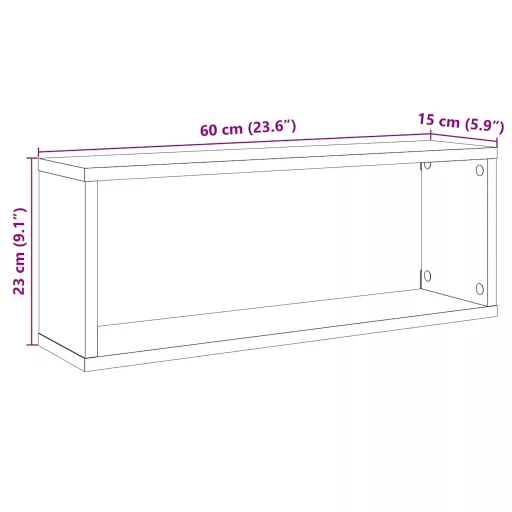 6 db betonszürke szerelt fa négyszögű fali polc 60 x 15 x 23 cm