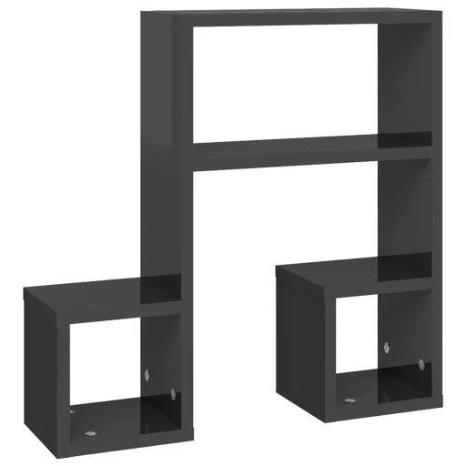 2 db magasfényű szürke szerelt fa fali polc 50 x 15 x 50 cm