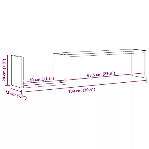2 db fekete szerelt fa fali polc 100 x 15 x 20 cm