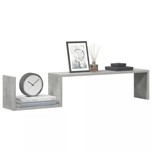 2 db betonszürke szerelt fa fali polc 100 x 15 x 20 cm