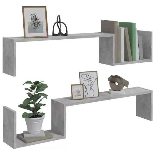 2 db betonszürke szerelt fa fali polc 100 x 15 x 20 cm