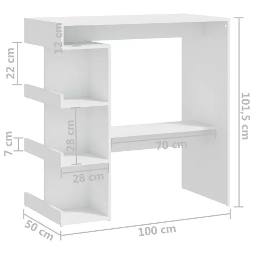 Fehér szerelt fa bárasztal tárolópolccal 100 x 50 x 101,5 cm