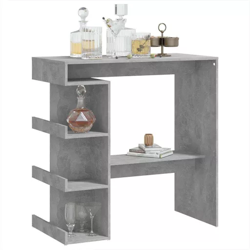 Betonszürke szerelt fa bárasztal tárolópolccal 100x50x101,5 cm