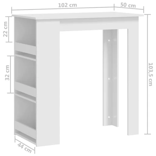 Fehér szerelt fa bárasztal tárolórekesszel 102 x 50 x 103,5 cm