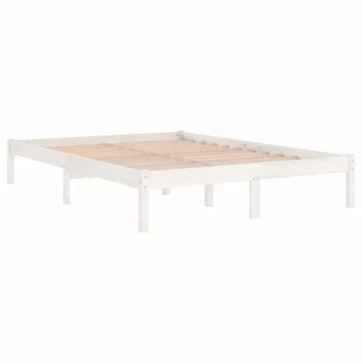 King Size fehér tömör fa ágykeret 150 x 200 cm