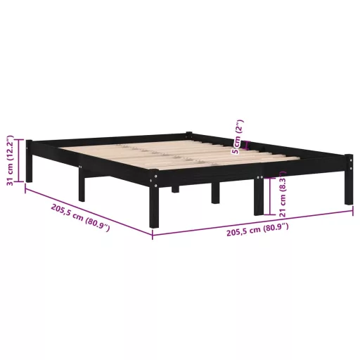Fekete tömör fenyőfa ágykeret 200 x 200 cm