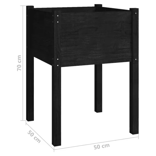 Fekete tömör fenyőfa kerti virágtartó 50 x 50 x 70 cm