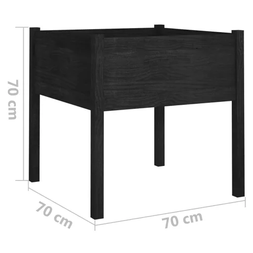2 db fekete tömör fenyőfa kerti virágtartó 70 x 70 x 70 cm