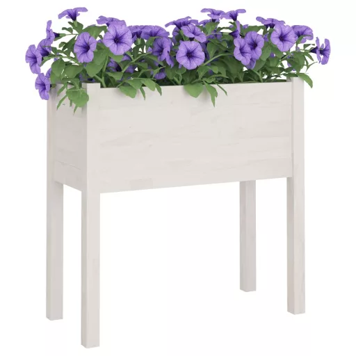 2 db fehér tömör fenyőfa kerti virágtartó 70 x 31 x 70 cm
