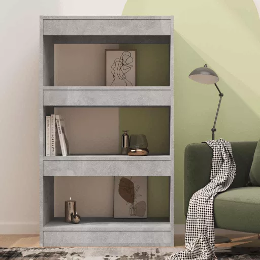 Betonszürke szerelt fa könyvszekrény/térelválasztó 60x30x103 cm