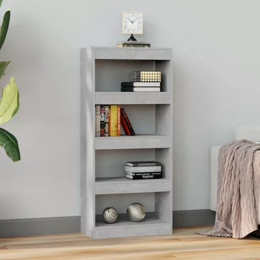 Betonszürke szerelt fa könyvszekrény/térelválasztó 60x30x135 cm