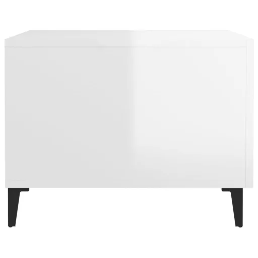 2 db magasfényű fehér dohányzóasztal fémlábakkal 50x50x40 cm