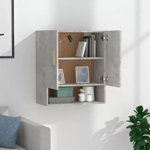 Betonszürke szerelt fa faliszekrény 60 x 31 x 70 cm