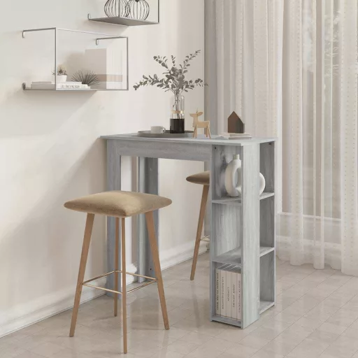 Szürke sonoma szerelt fa bárasztal polccal 102 x 50 x 103,5 cm