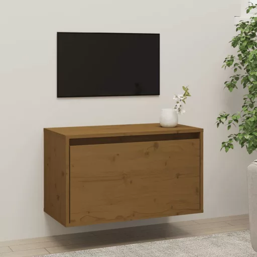 Mézbarna tömör fenyőfa faliszekrény 60 x 30 x 35 cm