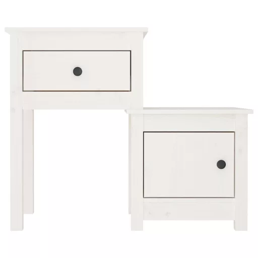 2 darab fehér tömör fenyőfa éjjeliszekrény 79,5 x 38 x 65,5 cm
