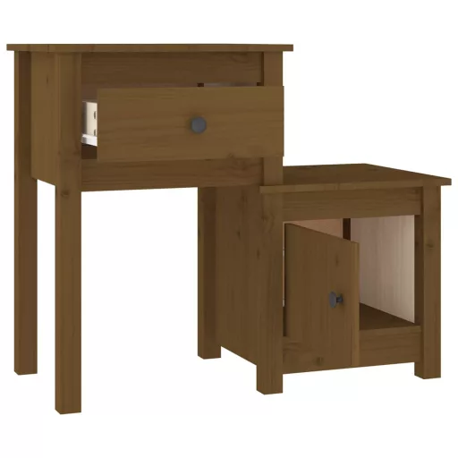 2 db mézbarna tömör fenyőfa éjjeliszekrény 79,5 x 38 x 65,5 cm