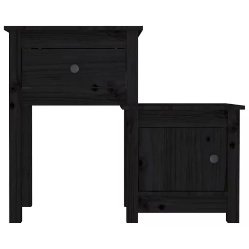 2 darab fekete tömör fenyőfa éjjeliszekrény 79,5 x 38 x 65,5 cm