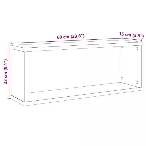 4 db barna tölgy színű szerelt fa fali kockapolc 60x15x23 cm