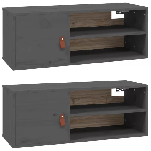 2 db szürke tömör fenyőfa faliszekrény 80 x 30 x 30 cm