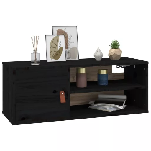 2 db fekete tömör fenyőfa faliszekrény 80 x 30 x 30 cm