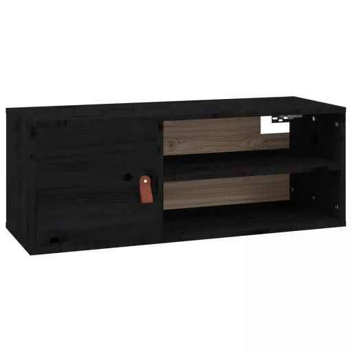 2 db fekete tömör fenyőfa faliszekrény 80 x 30 x 30 cm