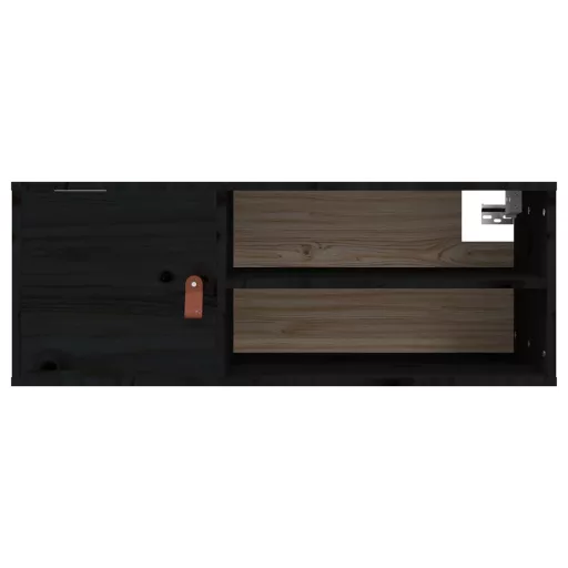 2 db fekete tömör fenyőfa faliszekrény 80 x 30 x 30 cm