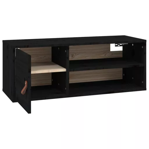 2 db fekete tömör fenyőfa faliszekrény 80 x 30 x 30 cm