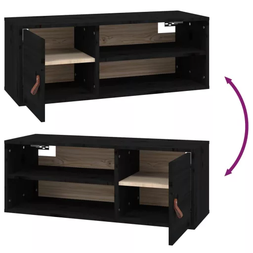 2 db fekete tömör fenyőfa faliszekrény 80 x 30 x 30 cm