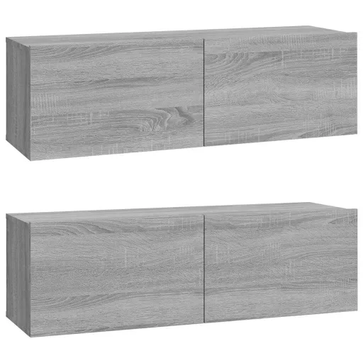 2 db szürke -tölgyszín szerelt fa fali TV-szekrény 100x30x30 cm