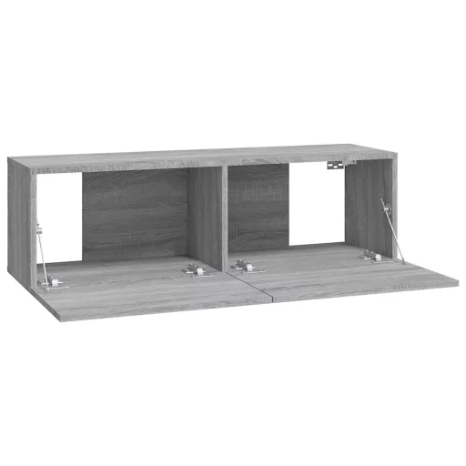 2 db szürke -tölgyszín szerelt fa fali TV-szekrény 100x30x30 cm