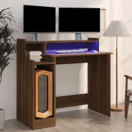   Barna tölgy színű szerelt fa íróasztal LED-ekkel 97x45x90 cm