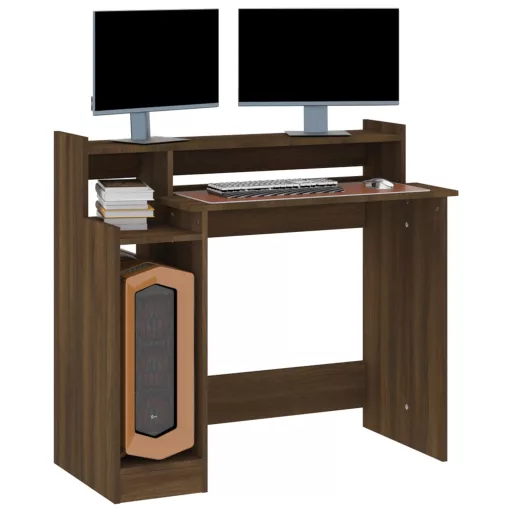 Barna tölgy színű szerelt fa íróasztal LED-ekkel 97x45x90 cm