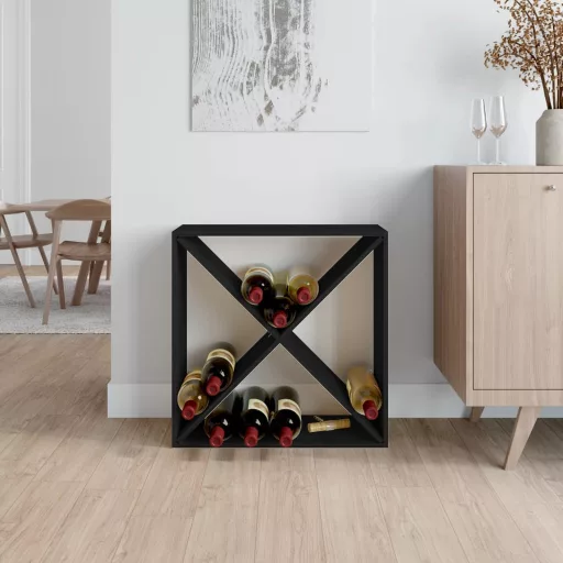 Fekete tömör fenyőfa borszekrény 62x25x62 cm