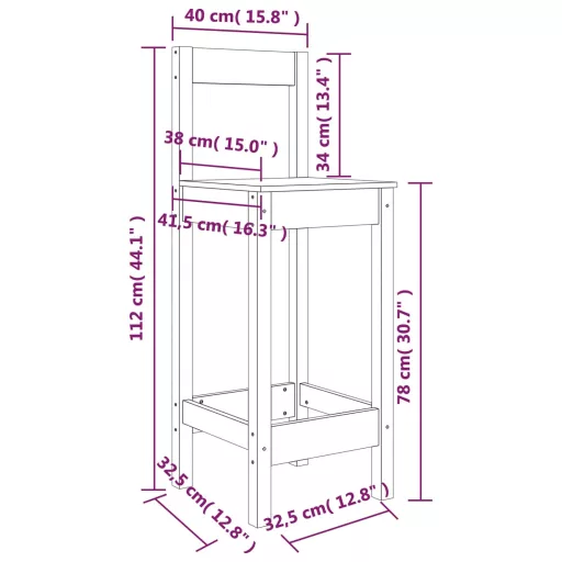 2 db fekete tömör fenyőfa bárszék 40 x 41,5 x 112 cm
