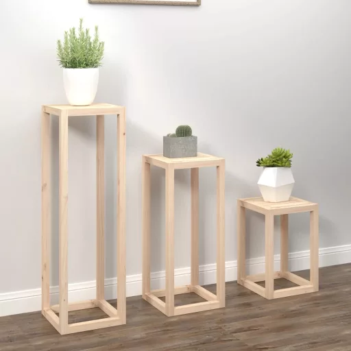 3 részes tömör fenyőfa növénytartó éllvány szett