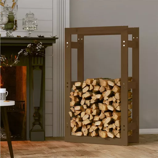 Mézbarna tömör fenyőfa tűzifatartó állvány 60 x 25 x 100 cm