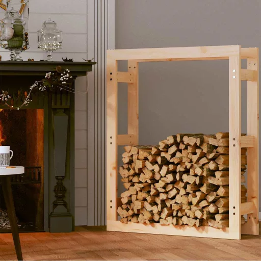 Tömör fenyőfa tűzifatartó állvány 80x25x100 cm