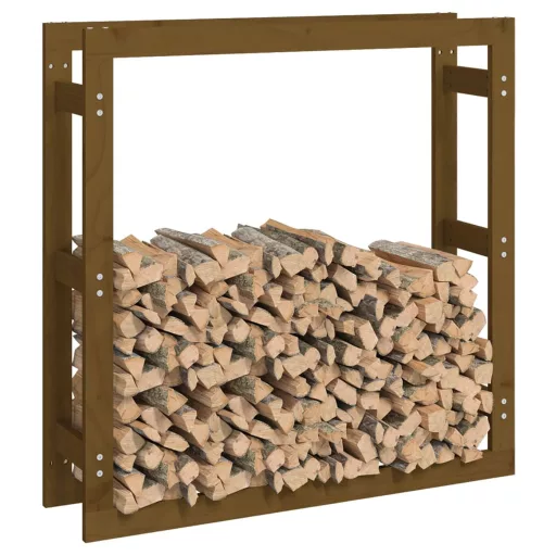Mézbarna tömör fenyőfa tűzifatartó állvány 100x25x100 cm